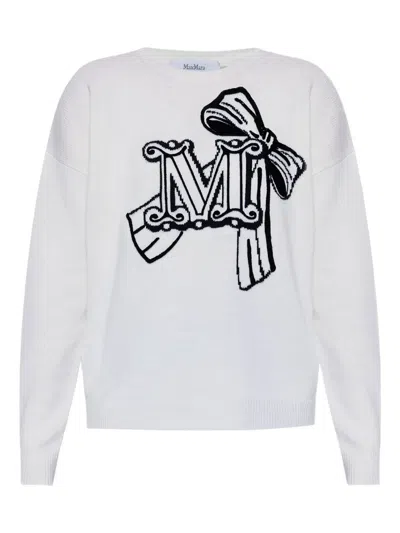 Max Mara Monogram-pattern Sweater In White