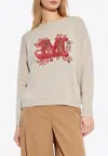 Max Mara Monogram Wool-blend Crewneck Sweater In Beige