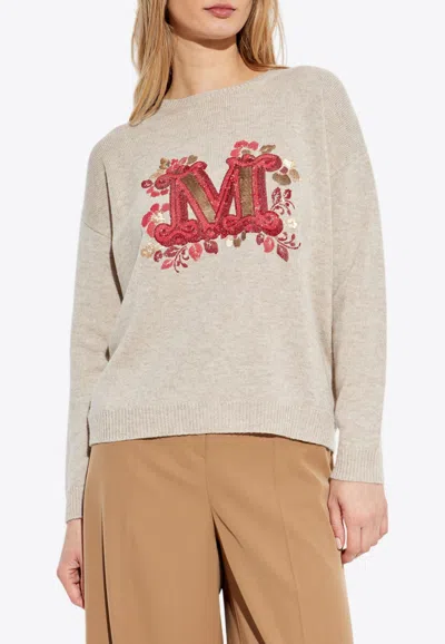 MAX MARA MONOGRAM WOOL-BLEND CREWNECK SWEATER