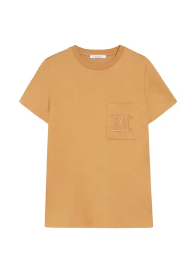 Max Mara Monogram-embroidered Chest-pocket T-shirt In Brown