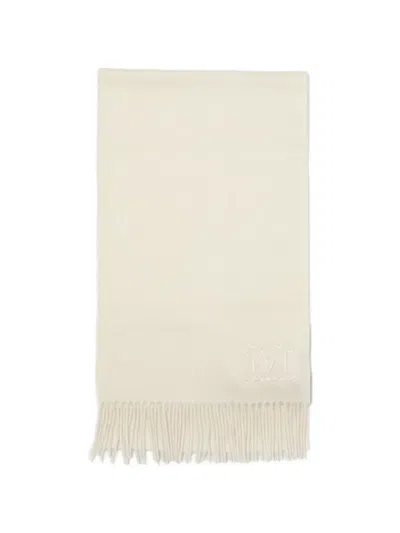 Max Mara Monogram-embroidered Fringed-hem Scarf In Neutral