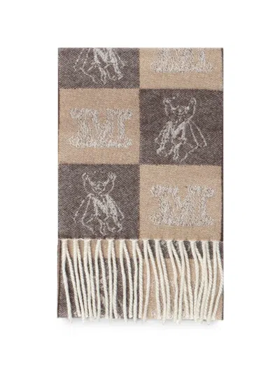 Max Mara Monogram-jacquard Fringed Scarf In Brown