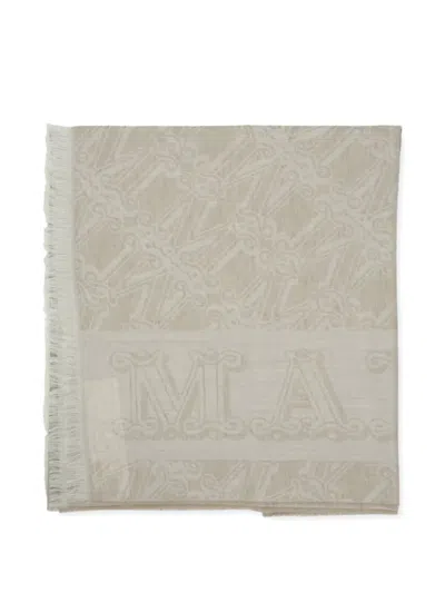 Max Mara Monogram-jacquard Fringed Scarf In Neutral