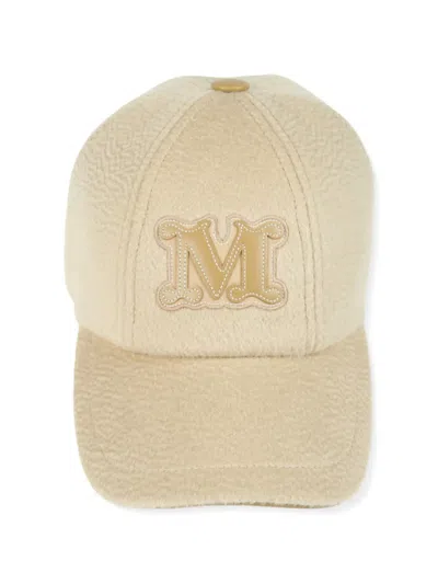 Max Mara Monogram-patch Cashmere Baseball Cap In Neutral