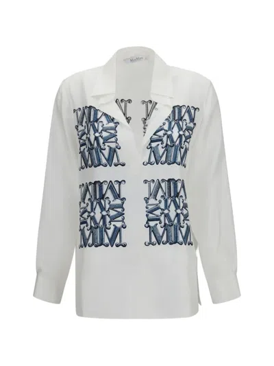 Max Mara Monogram-print Silk Blouse In Gray