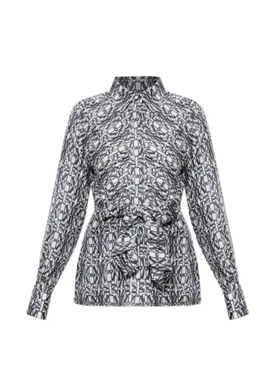 Max Mara Monogram-print Silk Shirt In White