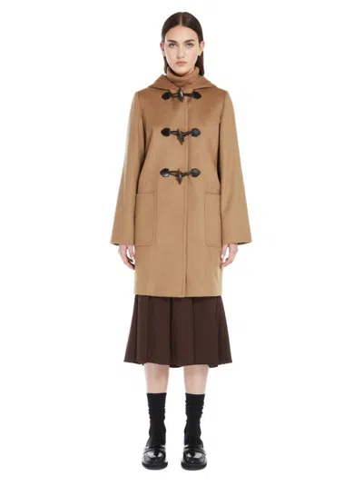 Max Mara Montgomery Coat With Hood And Leather Toggles In Brown