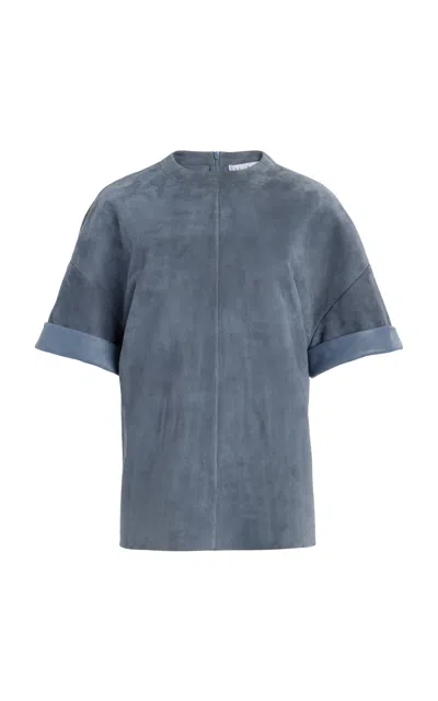 Max Mara Morris Leather Jacket In Light Blue