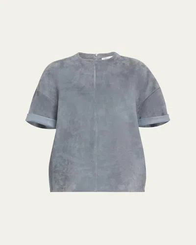 Max Mara Morris Suede Short-sleeve T-shirt In Water