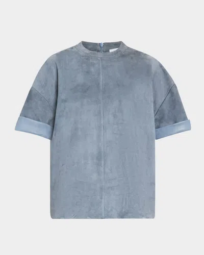 Max Mara Morris Suede Short-sleeve T-shirt In Water