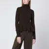 Max Mara Moss Green Peplum Turtleneck In Cashmere Blend In Green