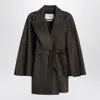 Max Mara Moss Green Short Wrap Coat In Black