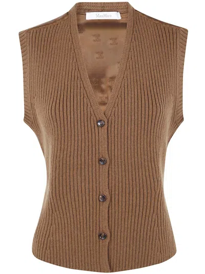 Max Mara V-neck Sleeveless Vest In Brown