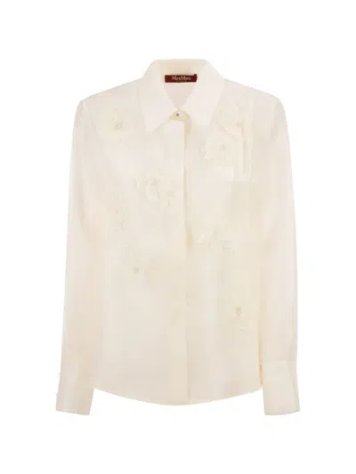Max Mara Mseagi Embroidered-flower Silk Shirt In Neutral