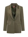 Max Mara Green Solid Notched Lapel Blazer In Green
