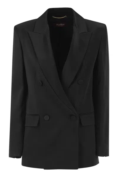 Max Mara Msearca – Double-breasted Blazer In Fluid Satin In Black