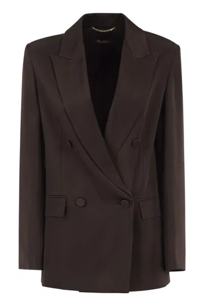 Max Mara Maxmara Studio Msearca – Double-breasted Blazer In Fluid Satin In Brown