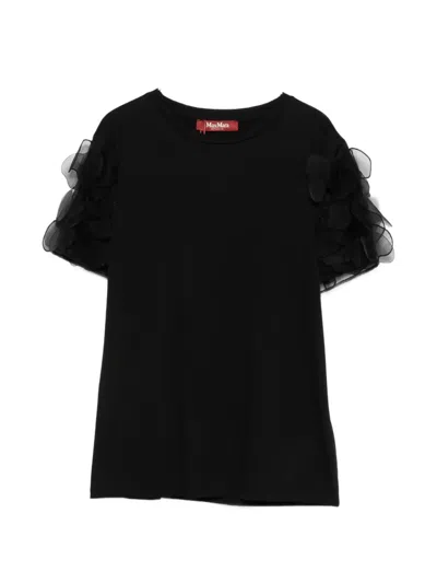 Max Mara Mseeditti Ruffled-sleeve T-shirt In Black