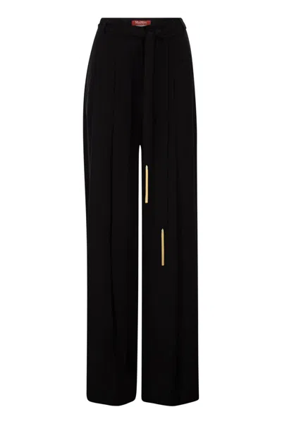 Max Mara Msevalico - Triacetate Wide-leg Trousers With Decorative Belt In Black