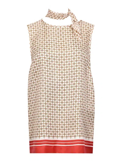 Max Mara Mst Box Printed Silk Top With Scarf In Neutral