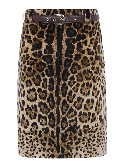 Max Mara Mst Falange Leopard Velvet A Line Skirt In Brown