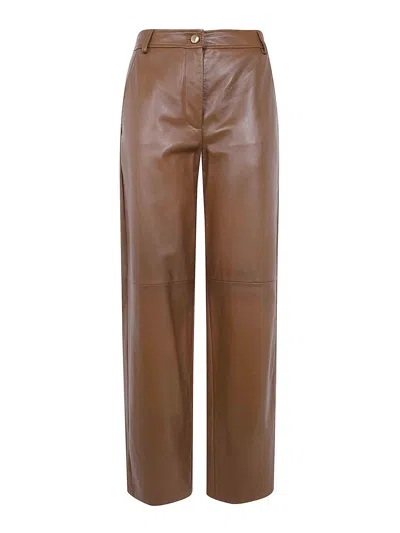 Max Mara Mst Legno Nappa Leather Trousers In Brown