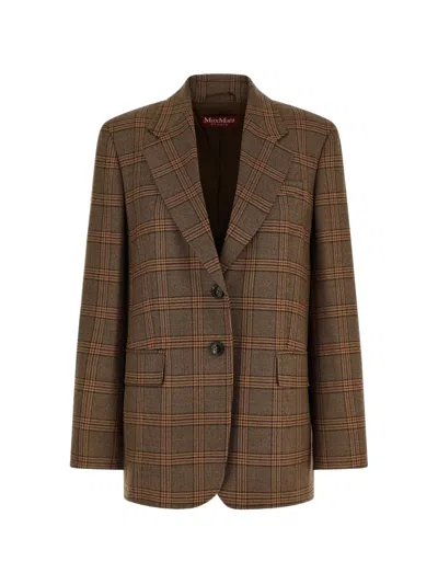 Max Mara Mstalca Check-pattern Wool Blazer In Burgundy