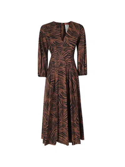 Max Mara Mstastice Zebra-print V-neck Midi Dress In Brown