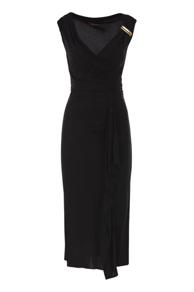 Max Mara Mstaureo - Draped Viscose Midi Dress With Jewel Detail In Black