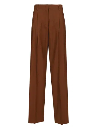 Max Mara Mstbacio Wool Stretch Belted Pence Pants Trousers Brown