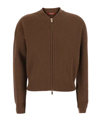 Max Mara Mstcarnet Sweater With V-neck And Long Sleeves In Brown Fabric For Women