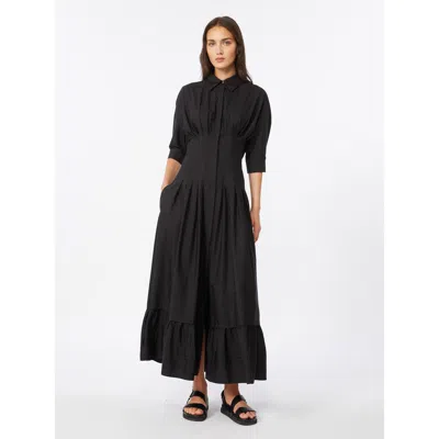 Max Mara Mstcera – Long Cotton Shirt Dress With Flounced Hem In Black