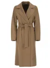 Max Mara Studio Mstcles Belted Kimono-sleeve Coat In Brown