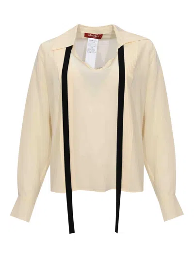 Max Mara Mstcolono Silk Blouse With Bow Tie In Neutral