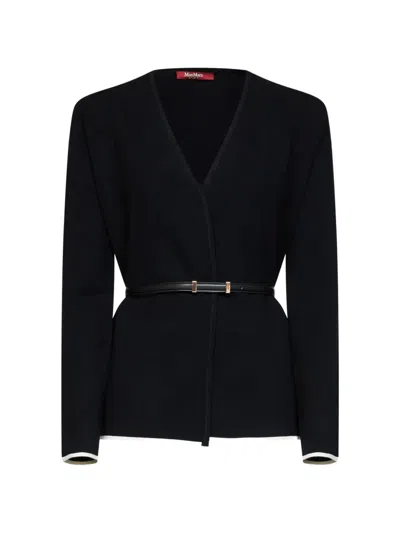 Max Mara Mstdente Belted V-neck Cardigan In Black