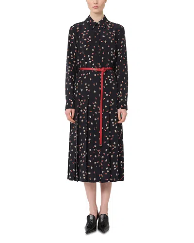 Max Mara Mstelmo Navy Silk Dress In Black