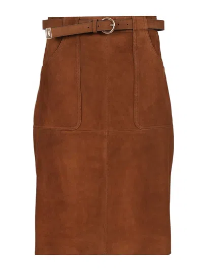 Max Mara Mstennis Suede Belted Midi Skirt Skirts Brown