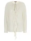 Max Mara Epoica Shirt With Ruffles Without Collar In White