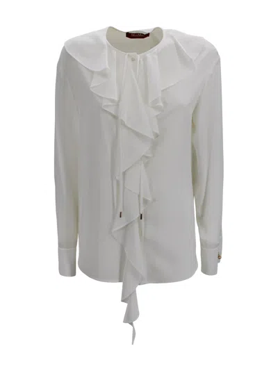 Max Mara Mstepica Silk Blouse With Ruffle Details In White