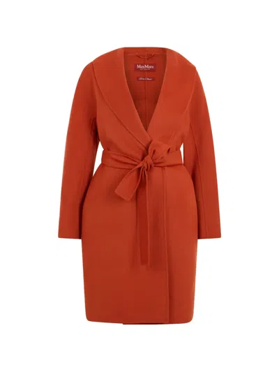 Max Mara Mstestremo Belted Shawl-collar Coat In Orange