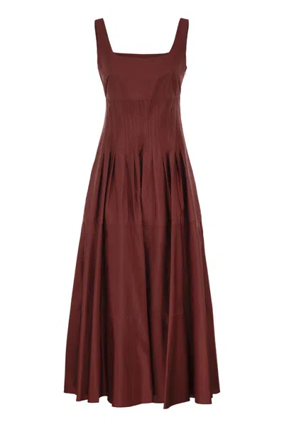 Max Mara Mstfeltre - Cotton Midi Dress With Structured Bodice In Burgundy