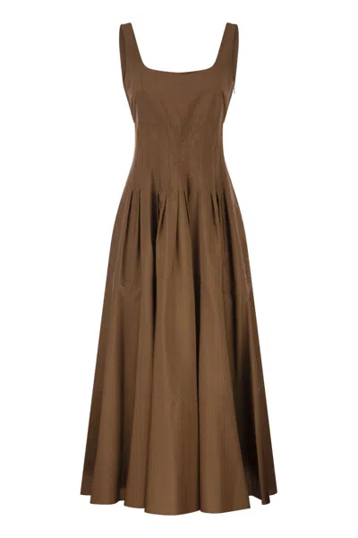 Max Mara Mstfeltre - Cotton Midi Dress With Structured Bodice In Brown