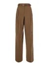 Max Mara Studio High-cut Wool-blend Pants With Matching Belt In Brown