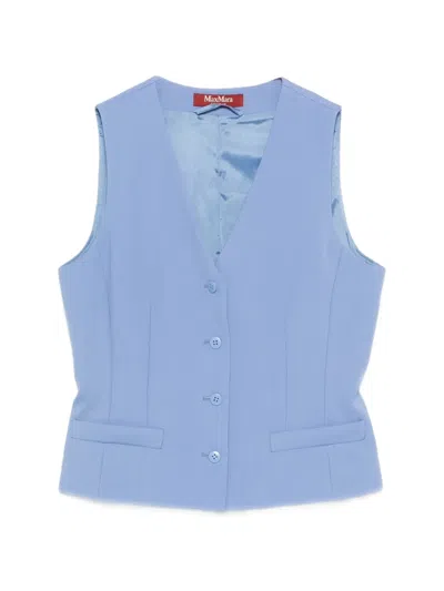 Max Mara Mstmadia Button V-neck Waistcoat In Blue