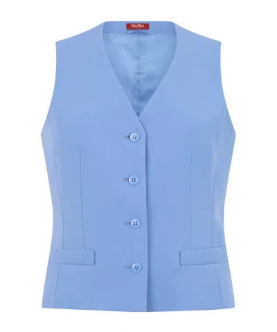 Max Mara Mstmadia Button V-neck Waistcoat In Blue