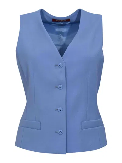 Max Mara Mstmadia Vest In Light Blue Wool Crepe