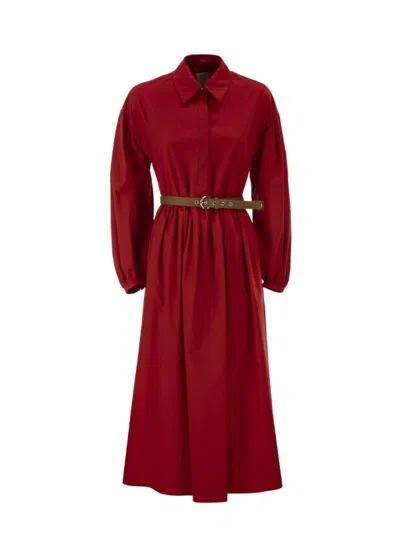 Max Mara Studio Mstmarmo Belted Shirt Dress In Burgundy