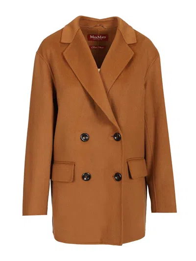 Max Mara Mstomelia Wool-silk Double Breasted Caban Coats Brown
