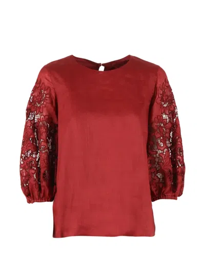 Max Mara Mstordine Lace-sleeve Top In Red