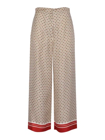 Max Mara Mstottelia Trousers In Printed Silk In Neutral